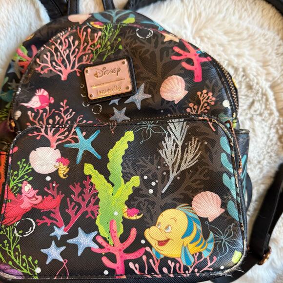 Loungefly Disney Ariel The Little Mermaid Mini Backpack Flounder & Sebastian - Picture 2 of 10